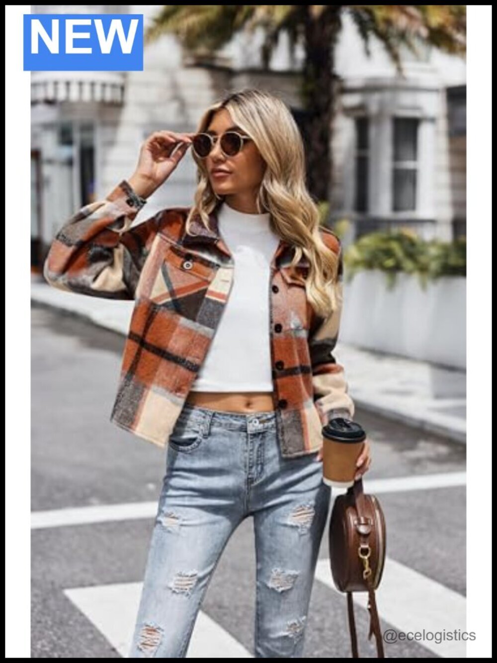 Cropped Plaid Flannel Shacket Button Down Jacket - Picture 3 of 6